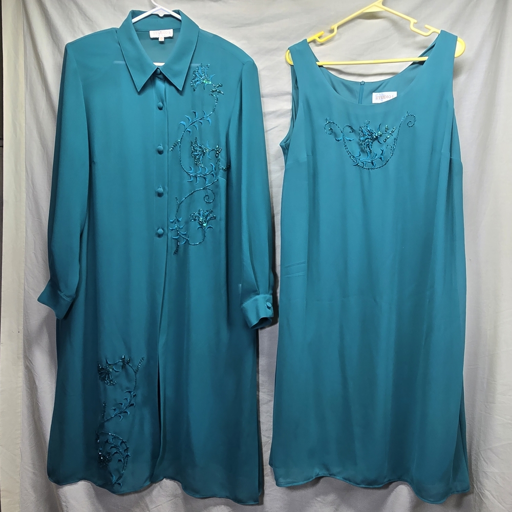 Studio I Teal Embroidered 2 Pcs Set Dress Size 16 Mother Of Bride Dress/ Church
